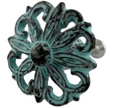 Antique Sage Green Floral Iron Cabinet Knobs